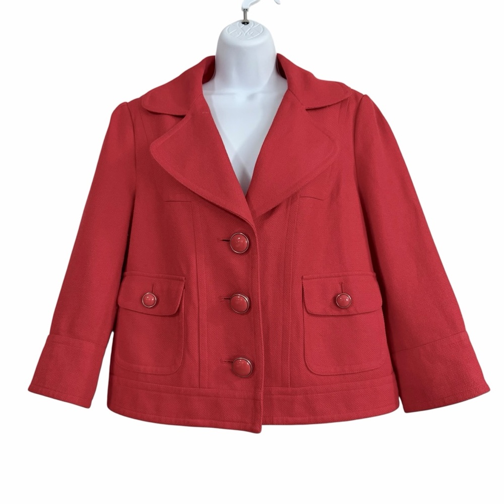 Nygard Collection Red Textured Cropped Blazer Jacket Size 10 Buttons Pockets